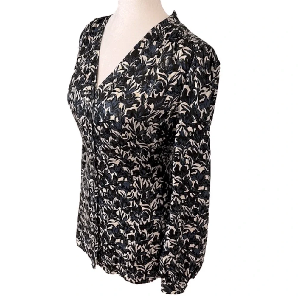 Tory Burch Caralyn Silk Floral Sheen Long Sleeve Button Down Blouse Shirt 4